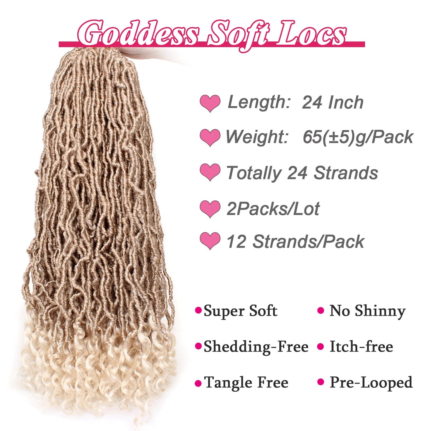Leeven 24 Inch Goddess New Faux Locs Crochet Hair Ombre Blonde 2 Packs Long Soft Locs Crochet Braids Hair With Curly Ends Synthetic Bohemian Locs Braiding Hair for Women 12 Strands/Pack