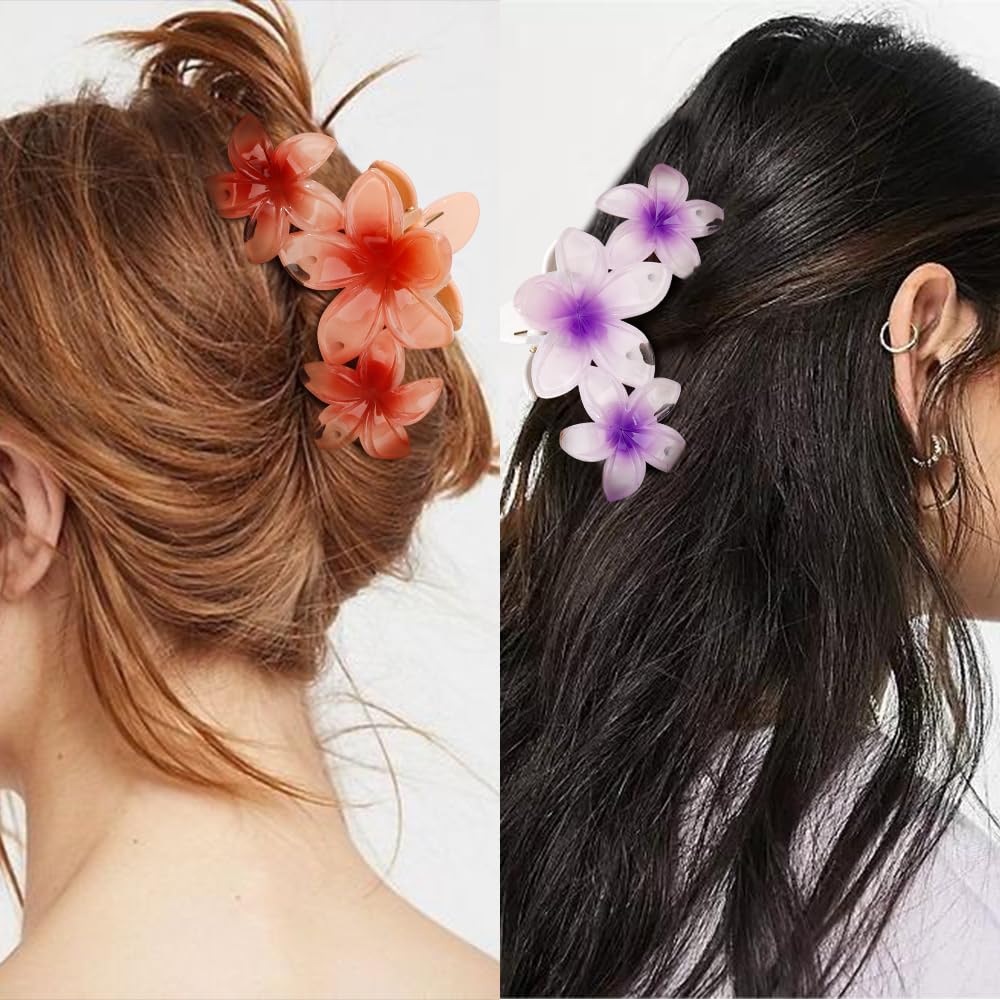 Ahoney 6PCS Flower Claw Clips Cute Hair Clips for Women Strong Hold Arcylic Nonslip Hawaiian Flower Hair Clips Beach Hair Accessories for Women Girls Holiday Gifts (Hawaiian)