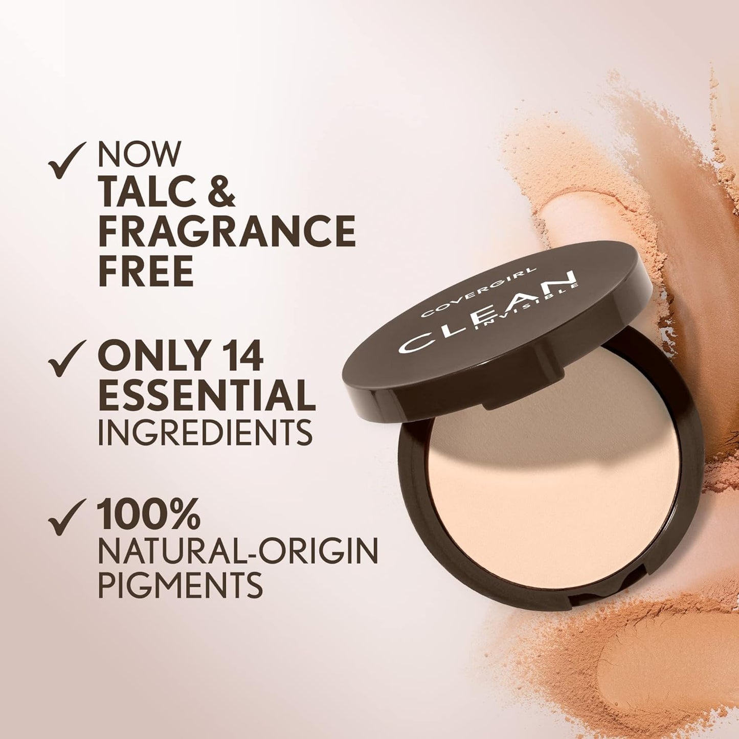 Covergirl Clean Invisible Pressed Powder, Lightweight, Breathable, Vegan Formula, Warm Nude 158, 0.38oz