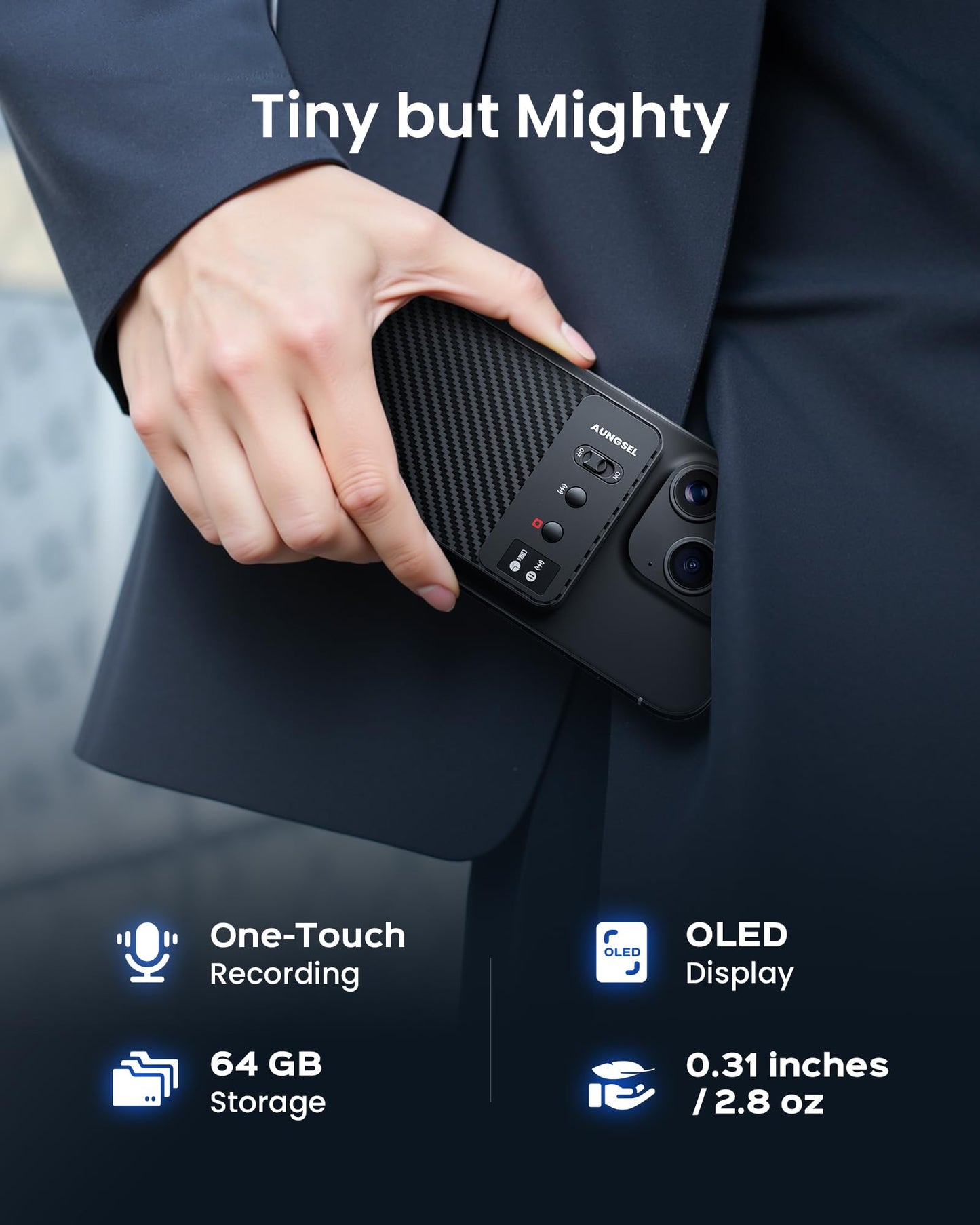 Aungsel AI Voice Recorder, Transcribe & Summarize AI Audio Recorder, Support 121 Languages, 64GB Memory, Wireless Charging, App/Web Control, Digital Recording Device for Lectures, Meetings, Calls