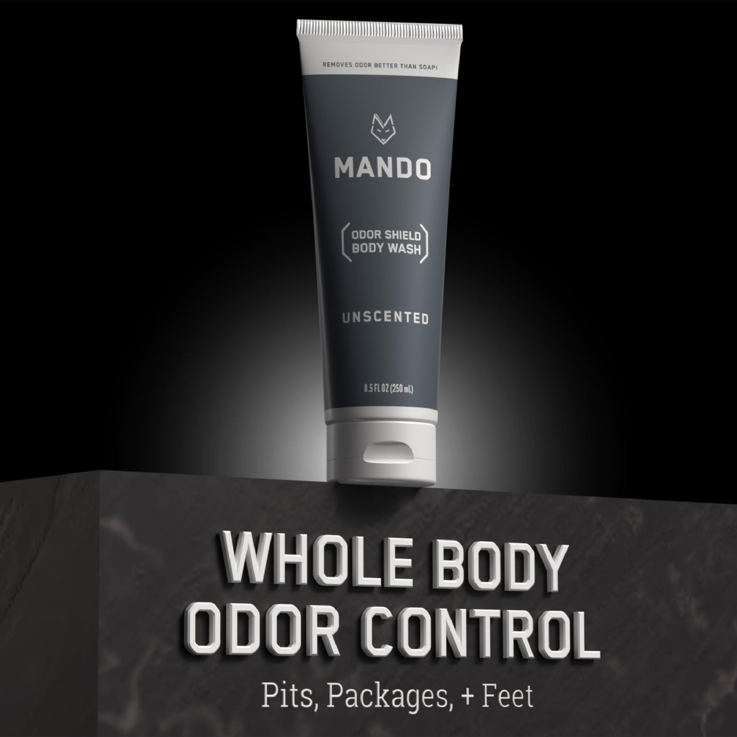 Mando Odor Shield Body Wash - 24 Hour Odor Control - Removes Odor Better than Soap - SLS Free, Paraben Free, Skin Safe - 8.5 Ounce (Unscented)