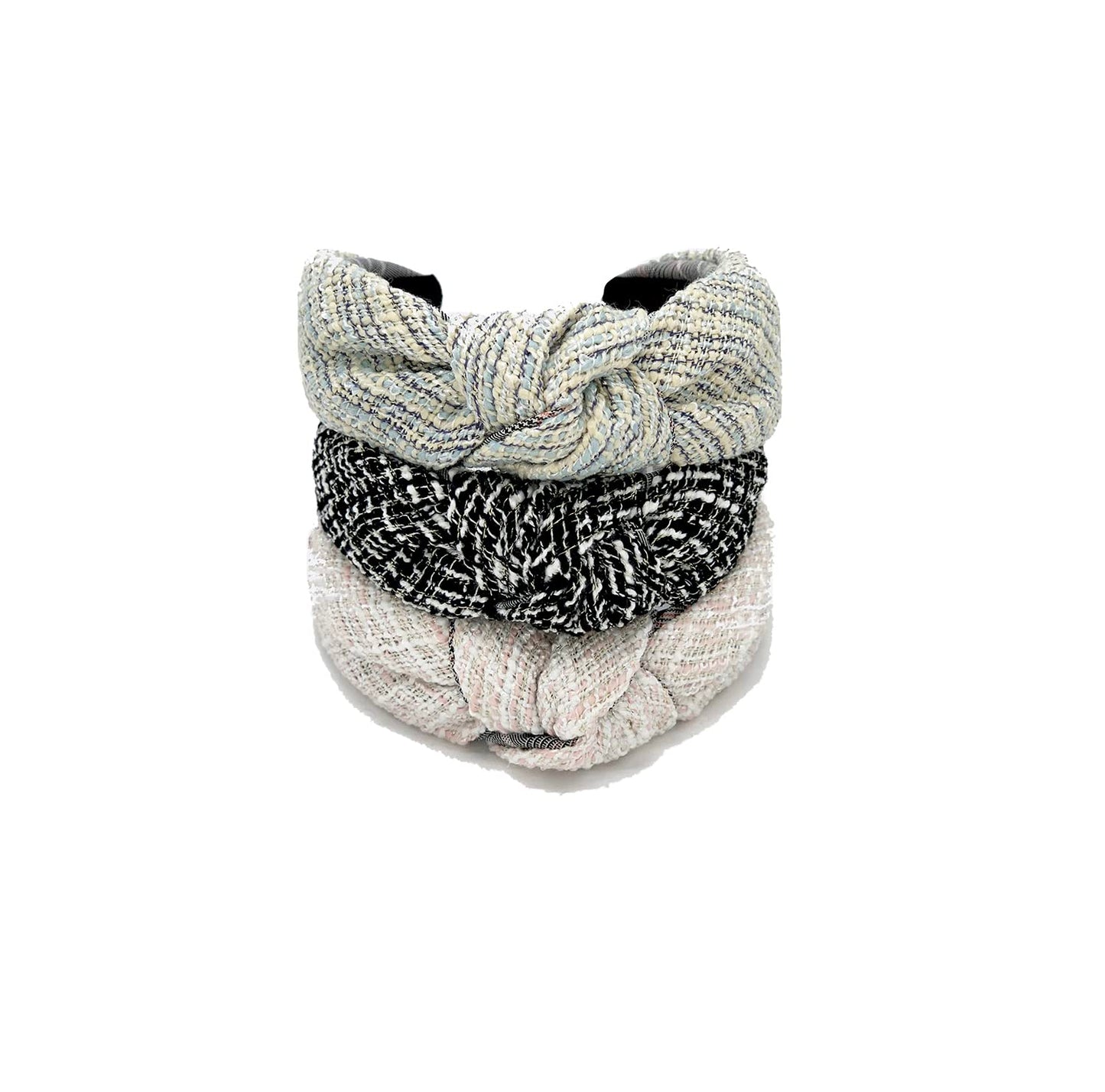 YETASI Tweed Off White Knotted Headband for Women with Hints of Pink and Gold Threading is Unique. White Headbands for Women with Knot