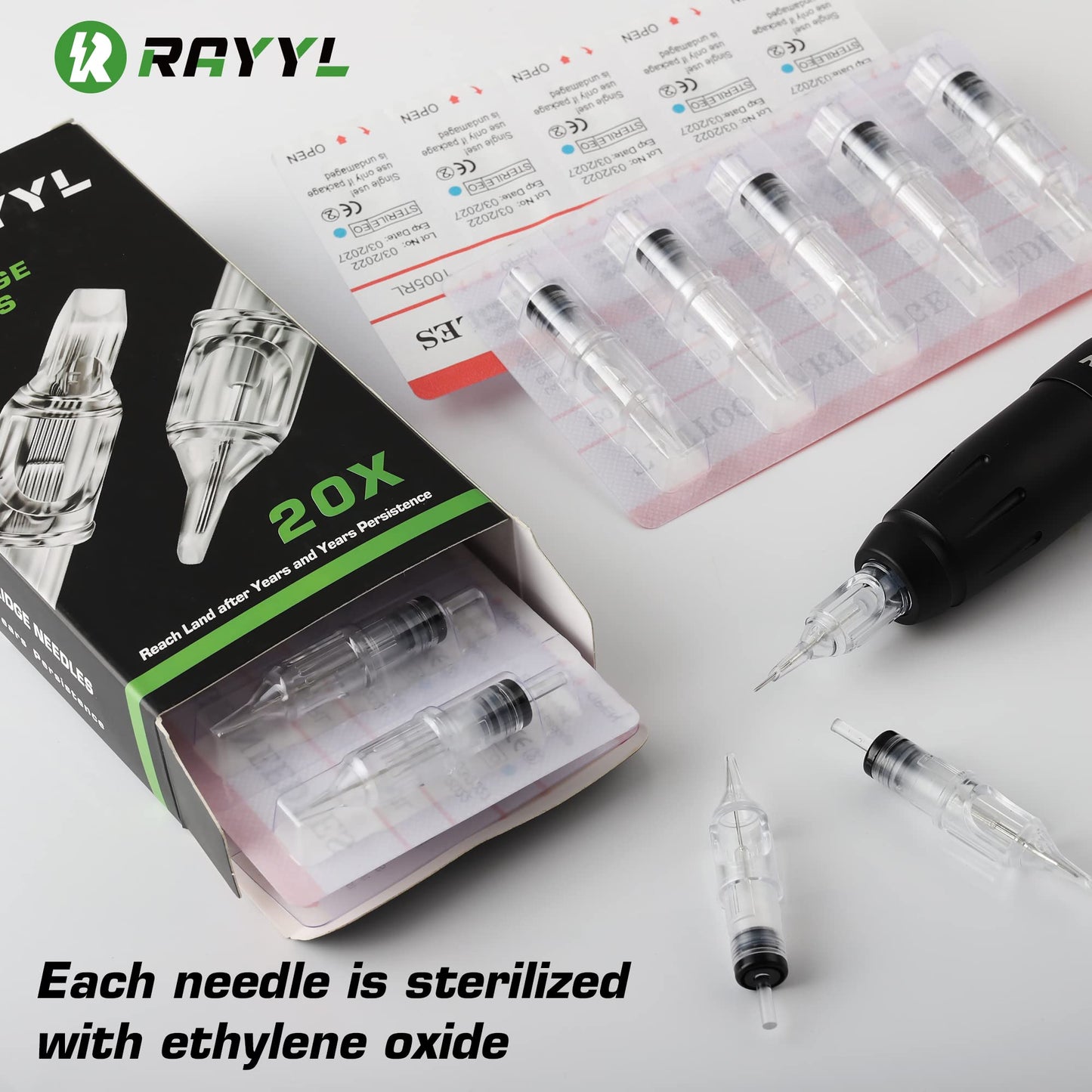 Rayyl 40Pcs Tattoo Needles Cartridges Mixed Size 1205M1 1207M1 1209M1 1211M1 Round Liner Tattoo Cartridge Needles for Beginners and Artists Disposable