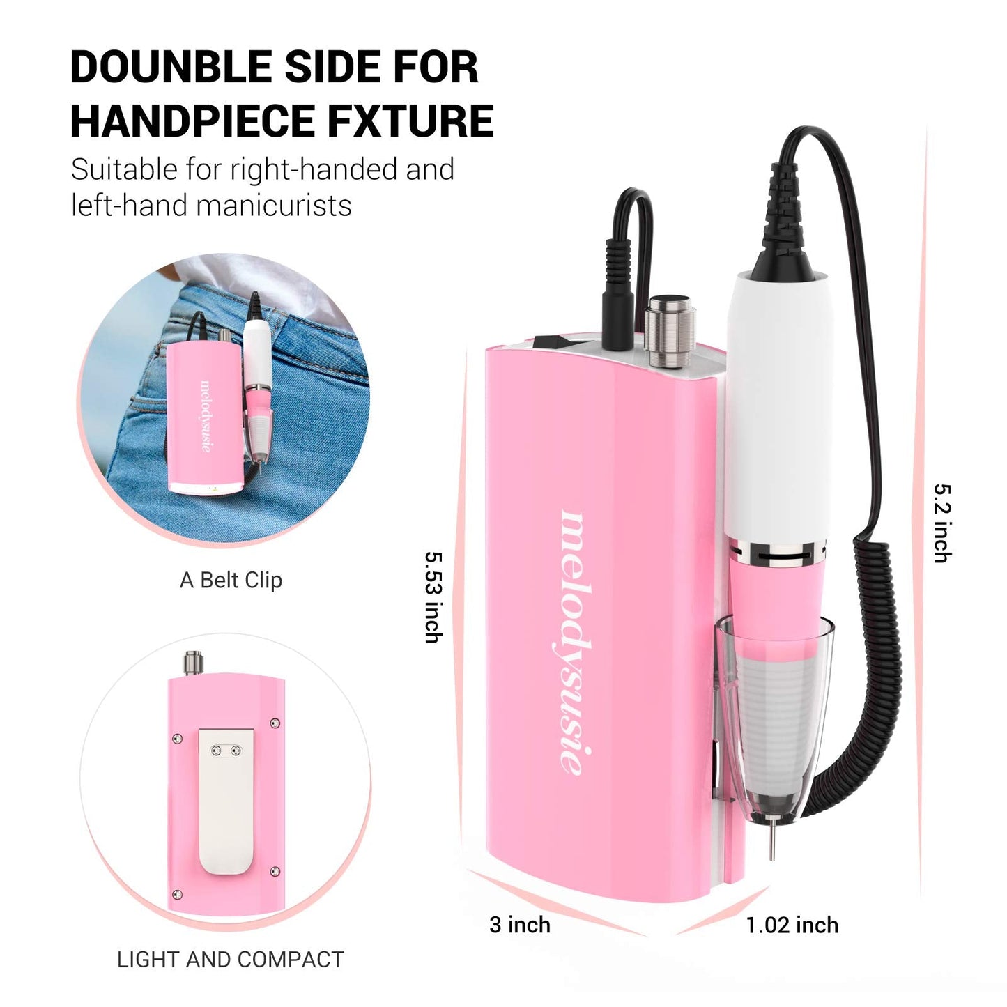 MelodySusie Rechargeable Portable Nail Drills with Professional Tornado Nail Drill Bits