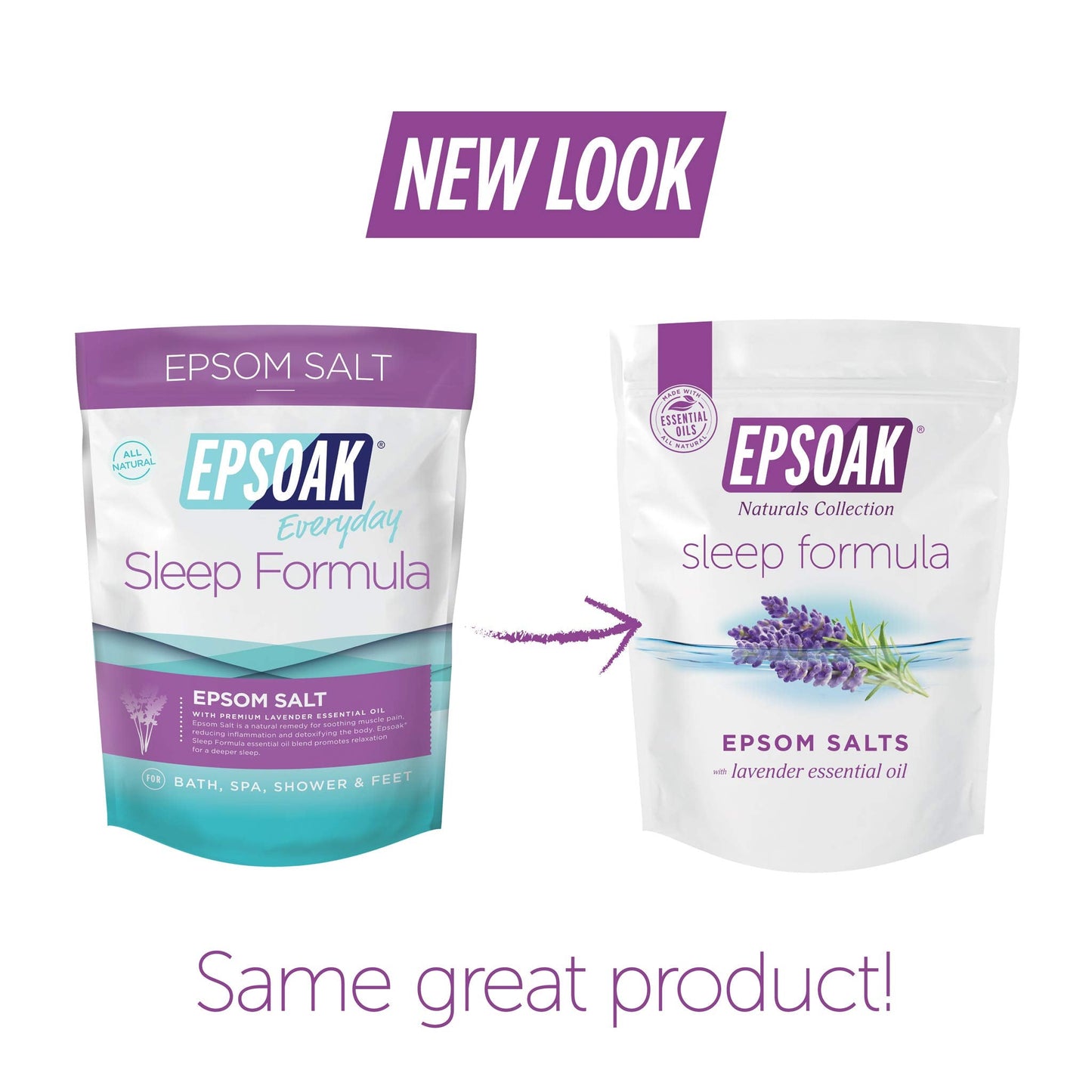 Epsoak Epsom Salt 4 lb. Magnesium Sulfate USP. (Qty. 2 x 2lb. Bag), Lavender Sleep Formula, Resealable Epsom Salt Bag, Made in The USA, Cruelty-Free Certified