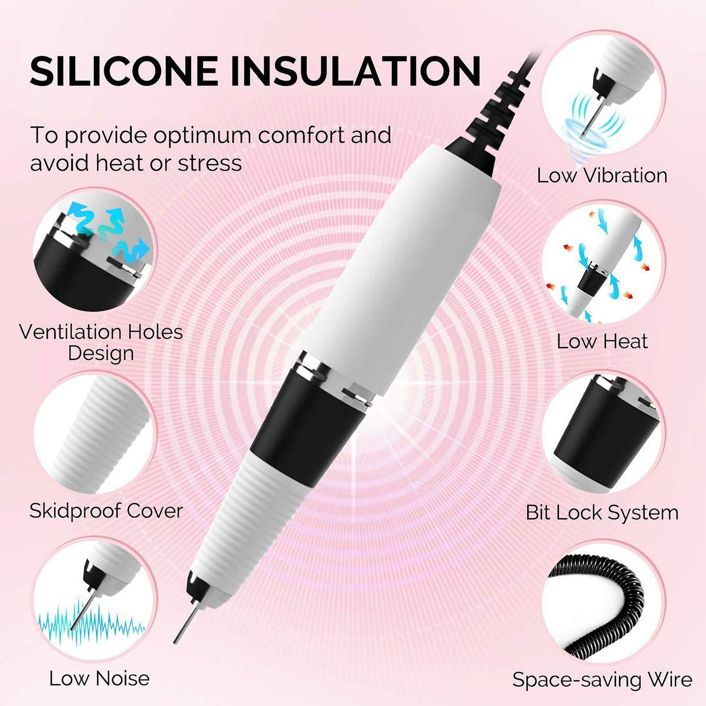 MelodySusie Professional Nail Drill - 30000 RPM Rechargeable Portable Nail Drills with 6 Bits and 106 Sanding Bands with Professional 5 in 1 Nail Drill Bits