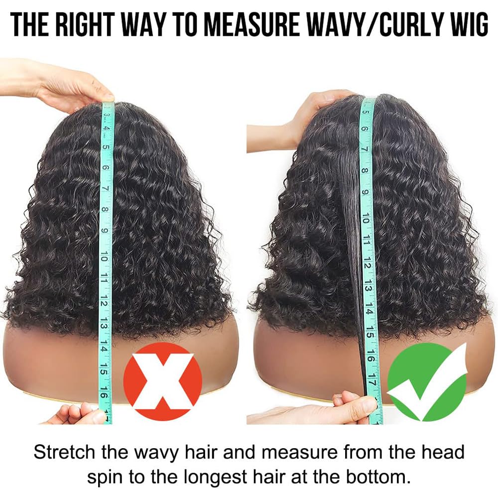 Real Wear And Go Short Curly Wig Human Hair 180% Density Black Water Wave Bob Wigs Human Hair Glueless Pre-cut 4x4 Lace Closure Wig Brazilian Human Hair 10Inch