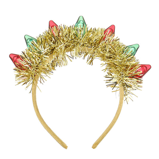 Madison Tyler Light Bulb Christmas Headwear for Women | Gold Tassel Red Green Light Bulb Headband Accessories for Party | Holiday Gifts for Women