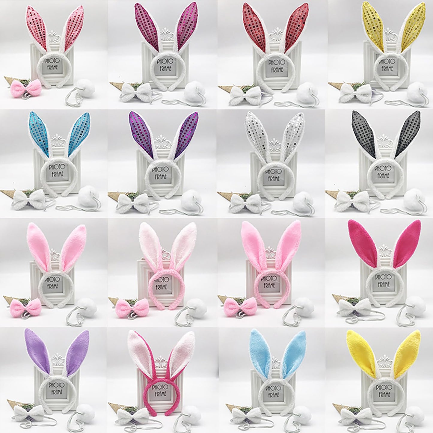 FunSpt Easter Bunny Rabbit Ears Plush Headband Halloween Costume for Aldult 3Pcs Set Red
