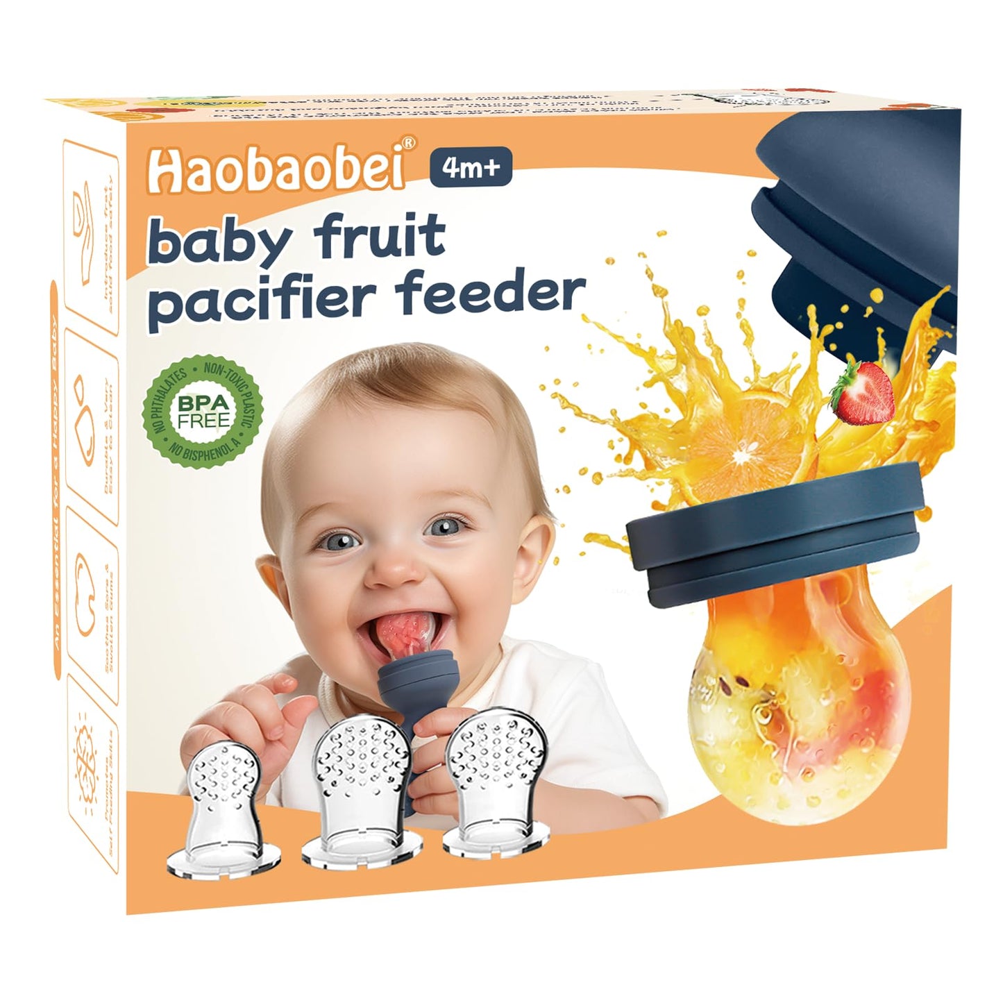 HAOBAOBEI Baby Solids/Frozen Fruit Feeder Pacifier, Infant Teether Toy 4M+, BPA-Free Silicone Pouch & Nipple, Safely Introduce Solids, Teething Relief, 2-Pack - Blue/Green (Rabbit)
