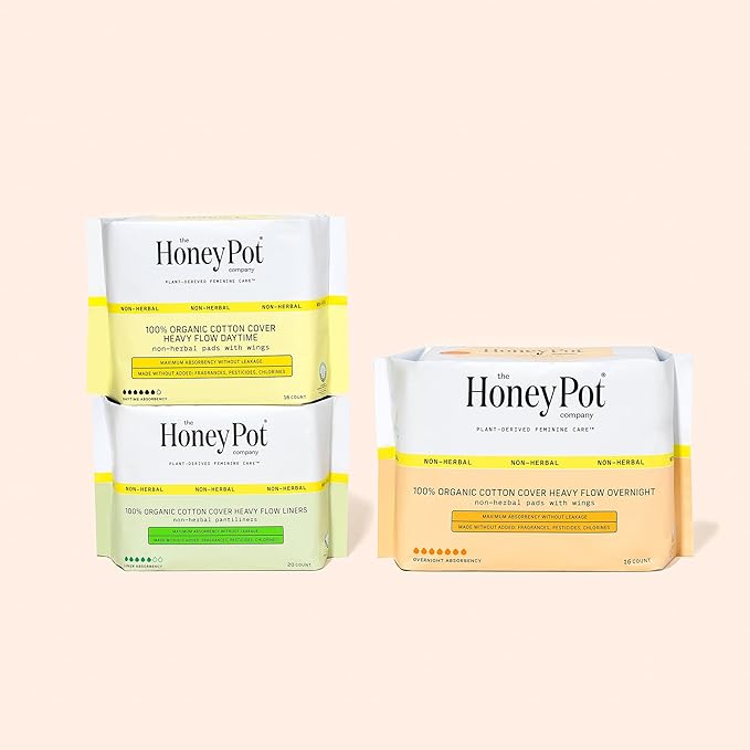 The Honey Pot Company - 64ct - Sanitary Pads for Women - Non-Herbal Heavy Flow Daytime w/Wings - Organic Cotton Cover & Ultra-Absorbent Core - Feminine Care - FSA & HSA Eligible