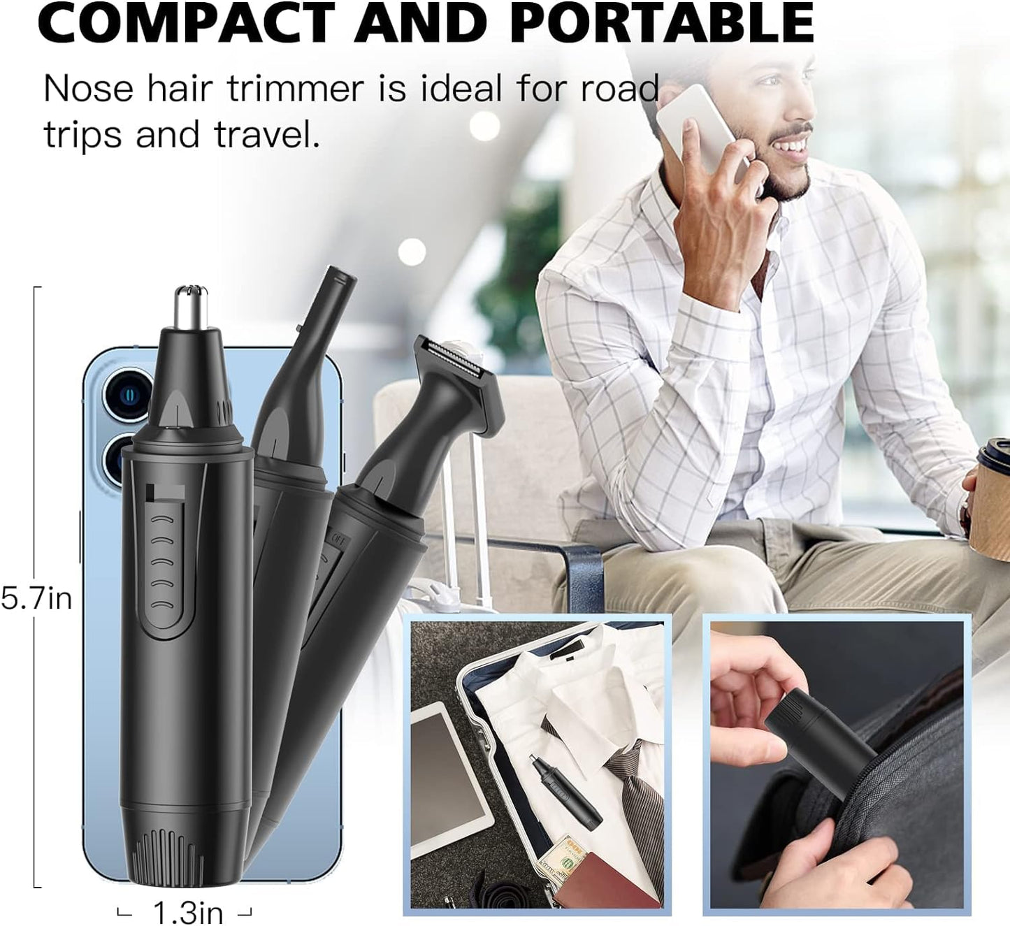Ear and Nose Hair Trimmer-Rechargeable Nose Trimmer for Men and Women Professional Painless Nose Clipper Eyebrow & Facial Hair Trimmer-IPX7 Waterproof Dual Edge Blades for Easy Cleansing-Black