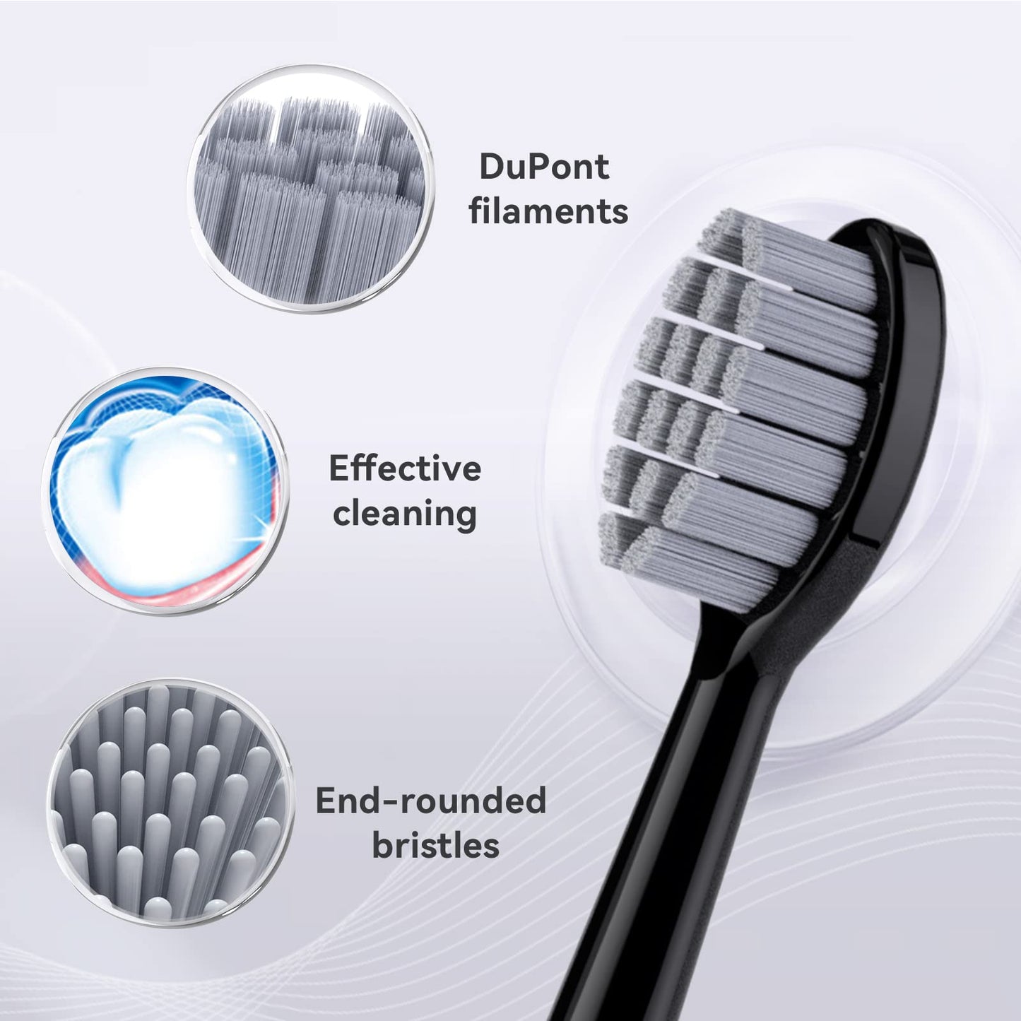 JTF Sonic Smart Toothbrush Genuine Gentle Brush Heads, 3 Pack, Black, P200