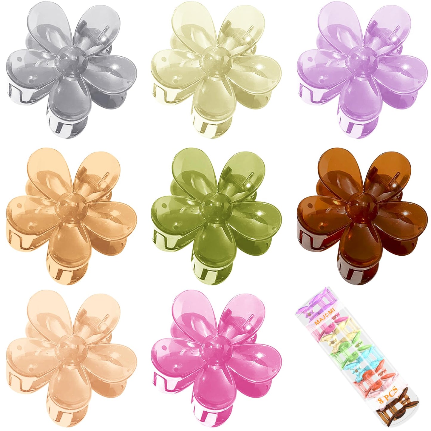 Flower Hair Claw Clips Set - 8PCS Nonslip Large Strong Hold Daisy Design Hair Accessories for Thick and Long Hair, 8 Colors