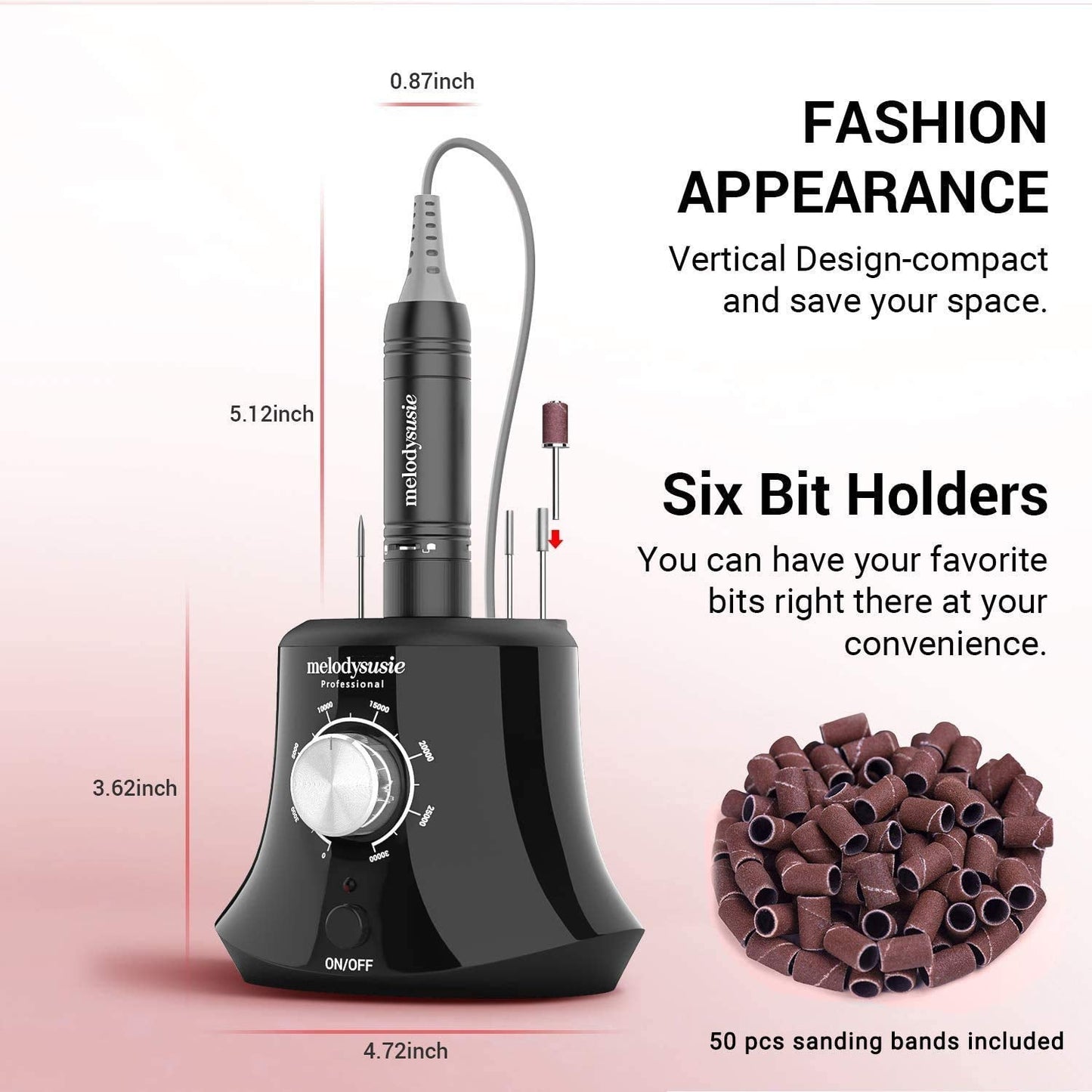 MelodySusie 30000 RPM Professional Nail Drill-Scarlet, High Speed, Low Heat, Low Noise, Low Vibration, Portable Electric Efile Drill for Shaping, Buffing, Removing Acrylic Nails, Gel Nails