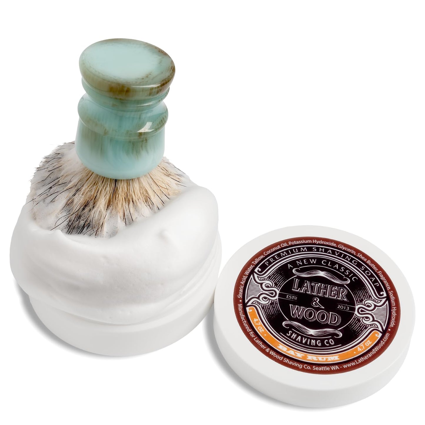 Lather & Wood Shaving Soap - Bay Rum - Simply the Best Luxury Shaving Cream - Tallow - Dense Lather with Fantastic Scent for the Worlds Best Wet Shaving Routine. 4.6 oz (Bay Rum)