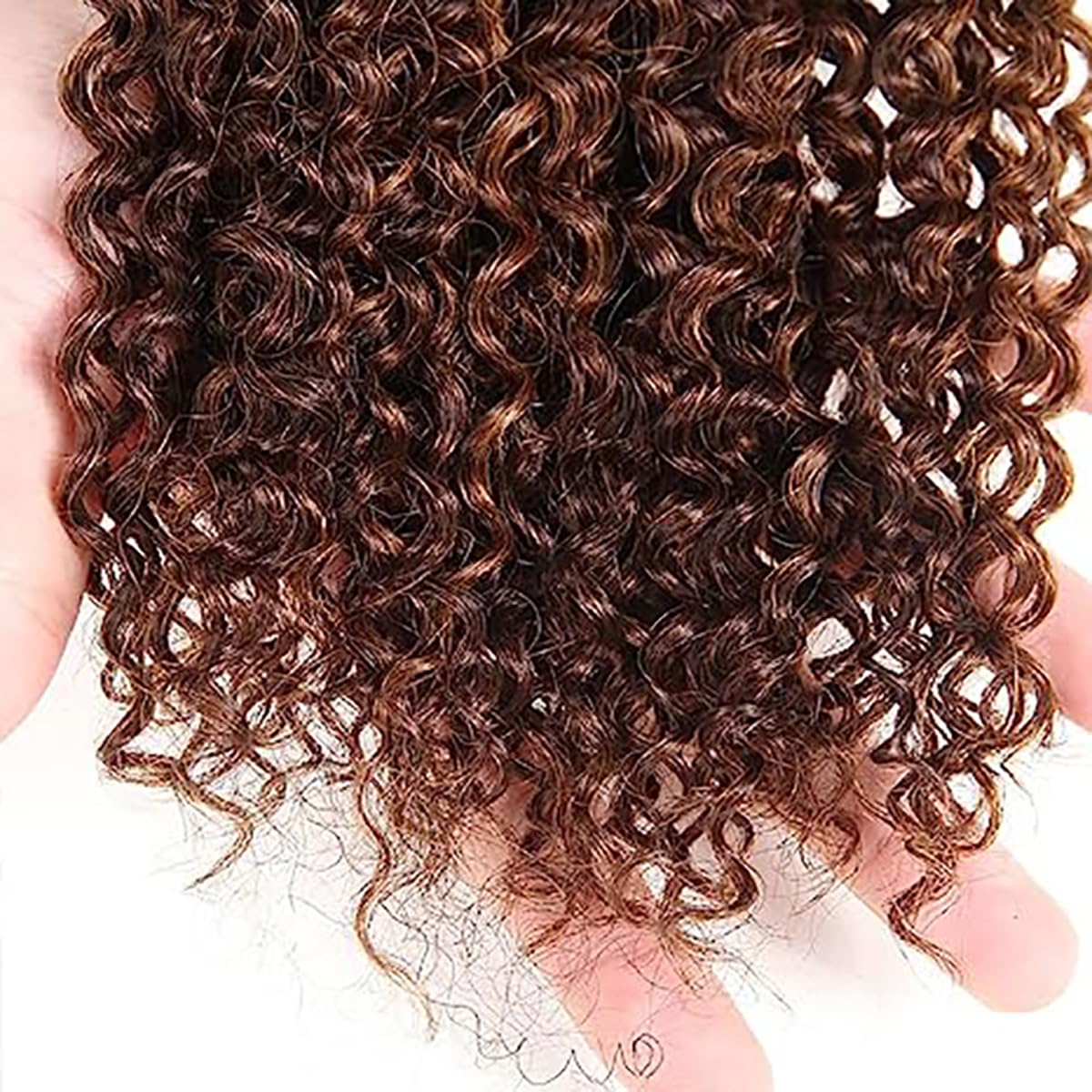 HeioWuio P4/30 Curly Wave Human Hair 3 Bundles Highlight Brazilian Remy Human Hair Extensions Brown and Dark Brown Unprocessed Virgin Hair Bundles 16 18 20 Inch