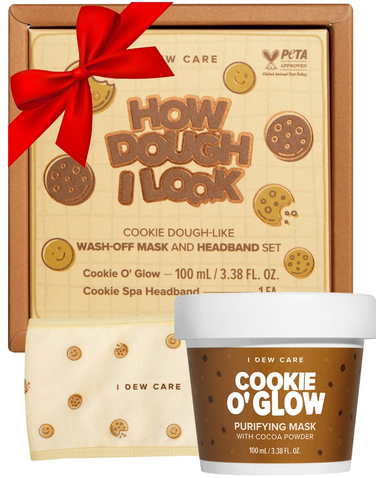 I DEW CARE Wash Off Face Mask Gift Set - How Dough I Look | Face Mask with Headbnad | Hydrating, Purifying for Dry Skin with Cocoa Seed Butter, Gift Set for Women and Girls, 3.38 Oz