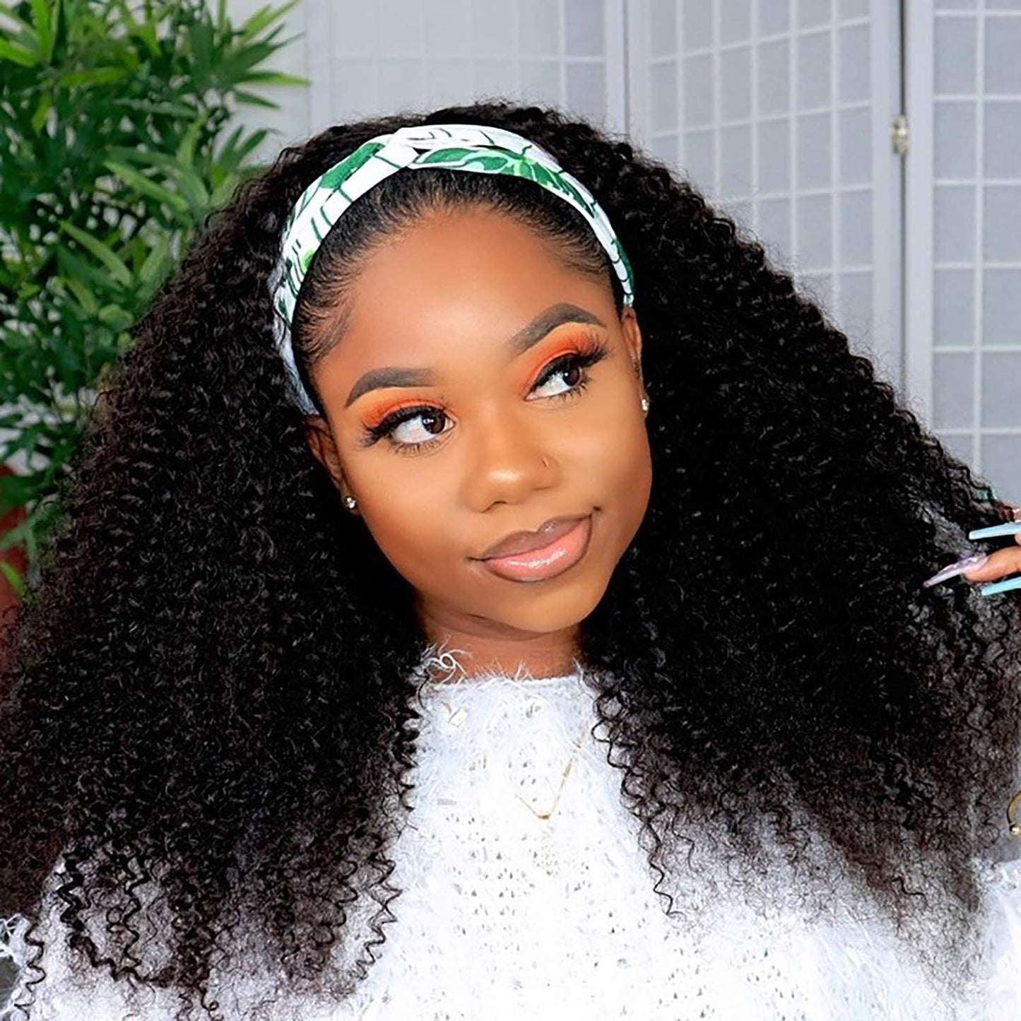 G&T Headband Wig Human Hair 24 inch Curly Headband Wigs for Black Women 180% Density Glueless Wear and Go Wig 100% Brazilian Human Hair Curly Wave Headband Wigs Natural Color