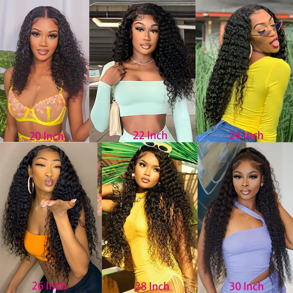 JADEFLO Deep Wave Lace Front Wig Human Hair 13x4 HD Transparent Lace Frontal Wigs for Black Women Human Hair 180% Density Glueless Lace Front Wigs Pre Plucked with Baby Hair (18 Inch)