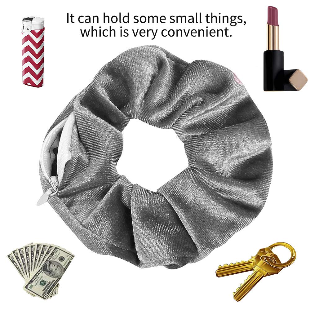 Premium Velvet Scrunchies with Zipper Pouch - Hair Ties with Hidden Pocket, Soft Elastic Hair Bands for Women and Vsco Girl Stuff (8 Pcs B)