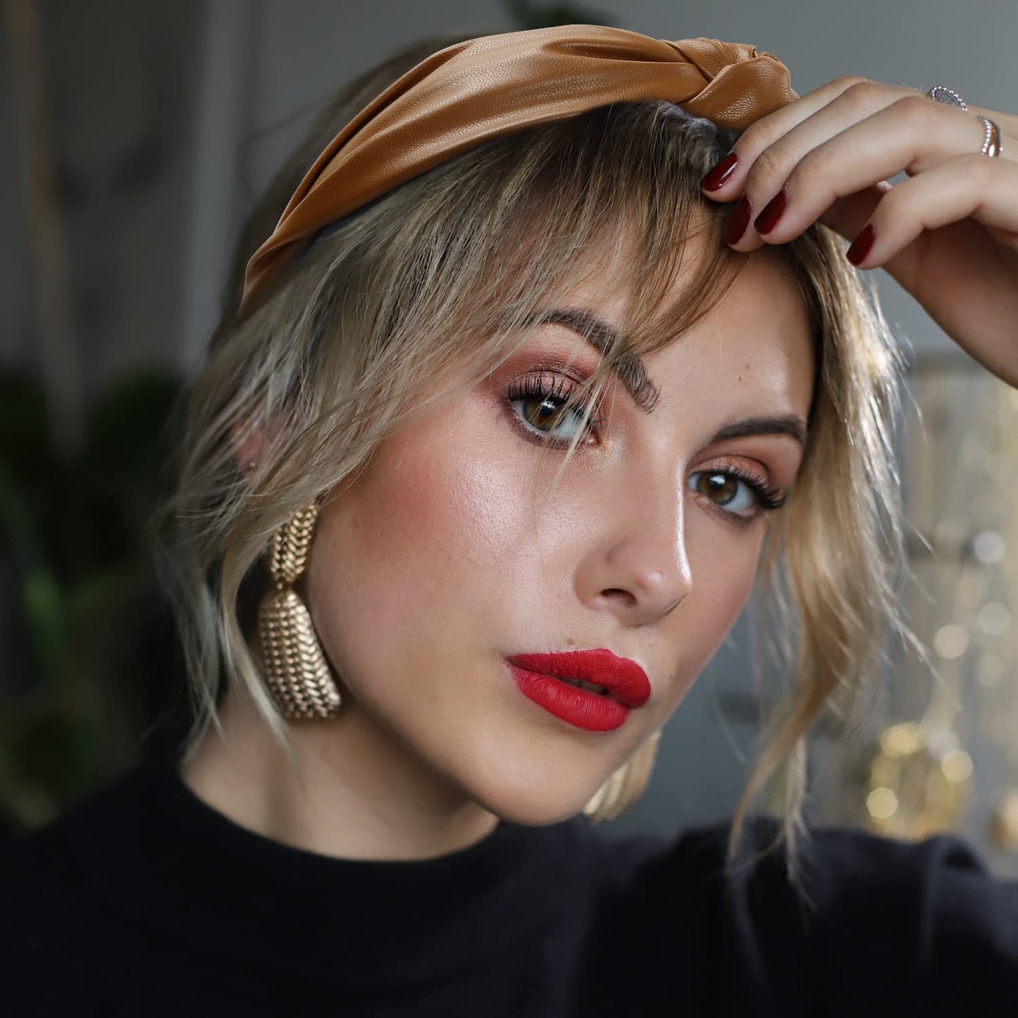 Huachi Knotted Headbands for Women Brown, Cute Womens Headbands knotted, Fashion Top Knot Headband for Girls, Leather