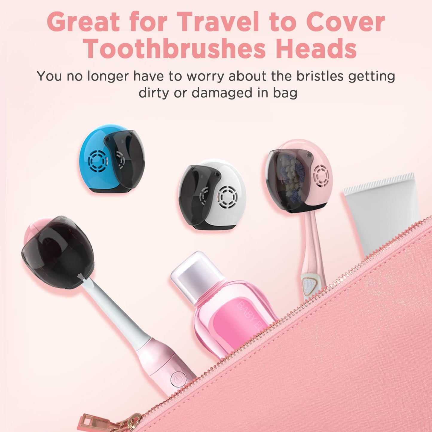 Frekare Helmet Toothbrush Covers Caps, Toothbrush Head Protector for Household Travel, Fits Most Manual and Electric Toothbrushes, 4 Count (Pink, Rose Pink, Blue, White)
