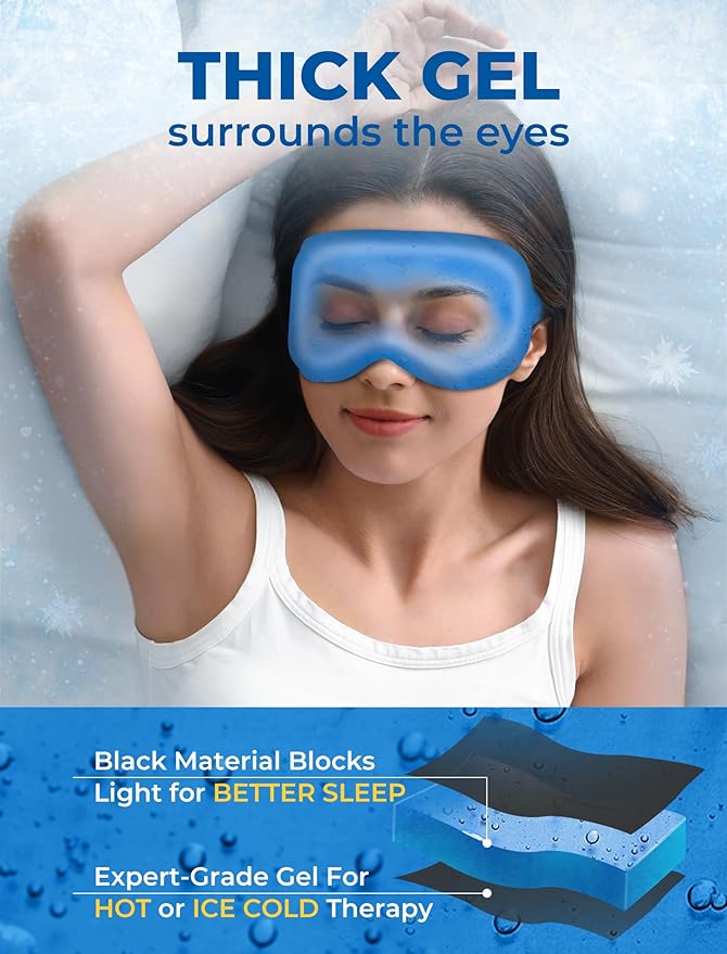 3D Gel Cooling Sleep Mask Blackout-Cold Eye Mask for Eye Compress, Cooling Weighted Eye Mask for Sleeping, Zero Eye Pressure, Ice Cold Pack, Cold for Migraine, Puffy Eyes, Dry Eyes-Blue