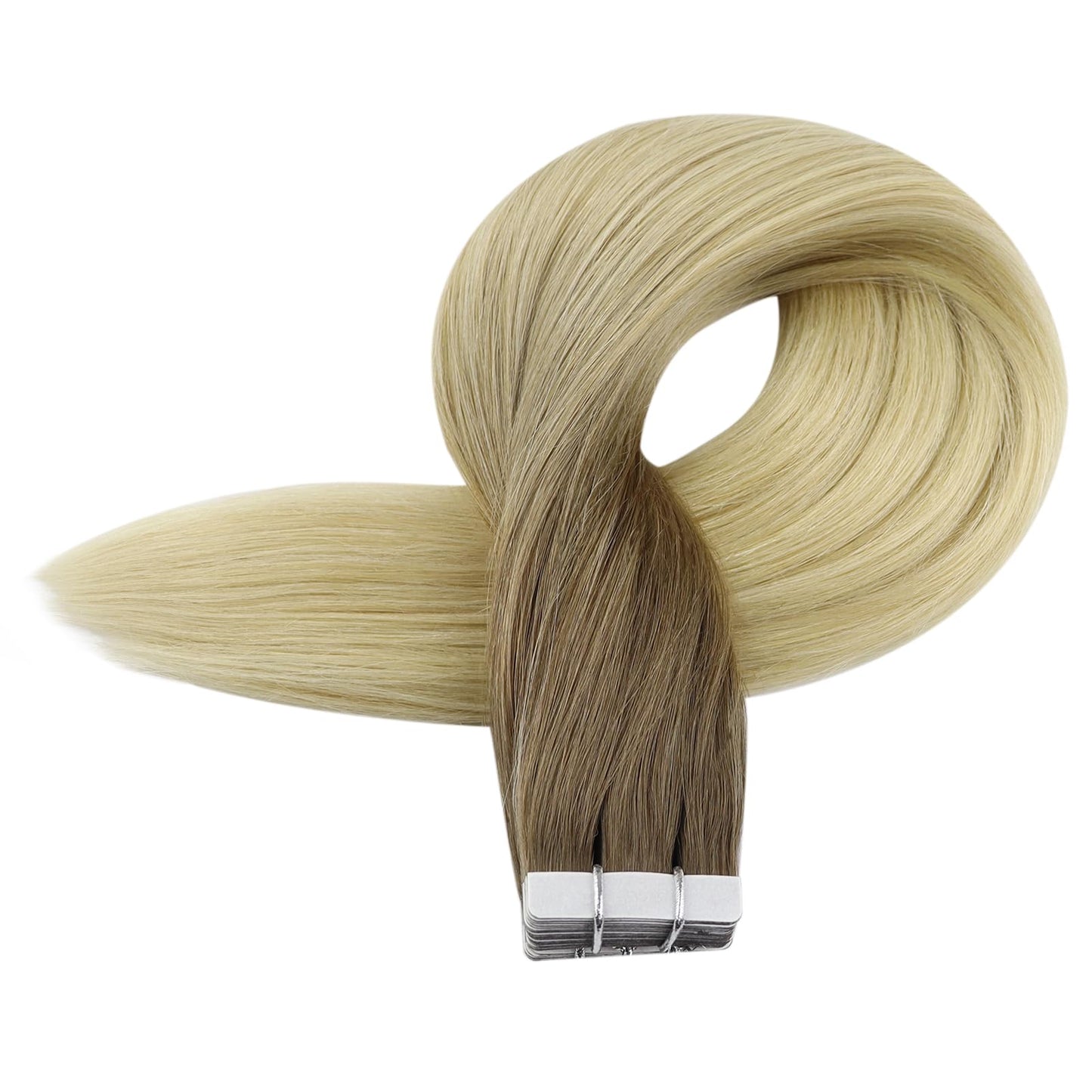 Full Shine Invisible Tape in Hair Extensions Human Hair Color 3 and 8 Brown Fading to 613 Bleach Blonde Balayage 20PCS 30grams Hair Extensions Real Human Hair Tape in 12 Inch Natural Hair Extensions