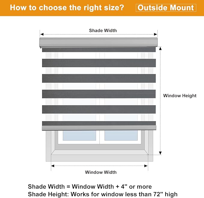 Persilux Cordless Zebra Blinds for Windows (47" W X 47" H, Grey) Free-Stop Roller Windows Shades Dual Layer Light Control for Day and Night, Light Filtering Sheer Shades for Home, Easy to Install