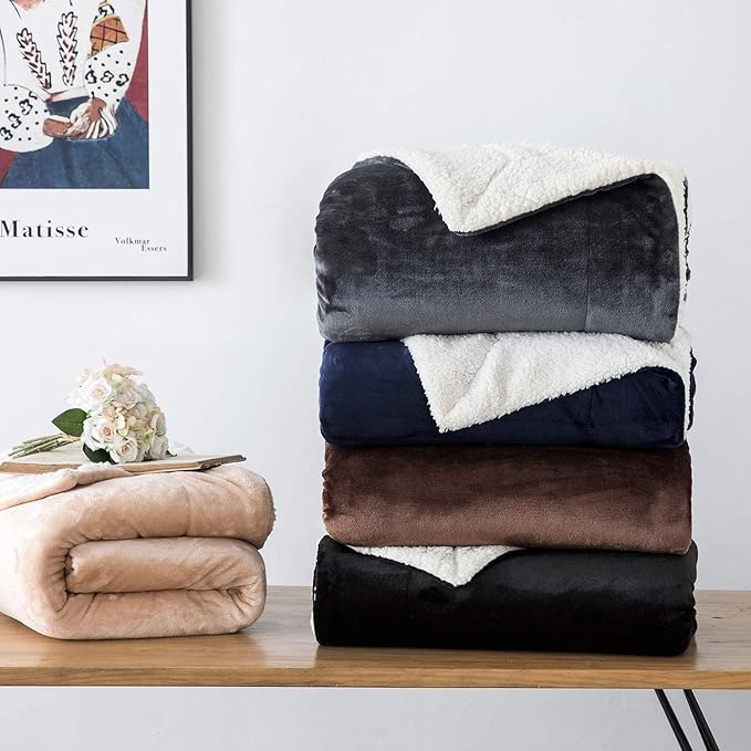 IR Imperial Rooms Black Sherpa Fleece Throw Blanket Twin Size for Bed - Wholesale Bulk Pack of 12 Sherpa Blankets - Soft Fluffy Throw Blankets for Hotels, Guest Bedroom, 60x80 Inches