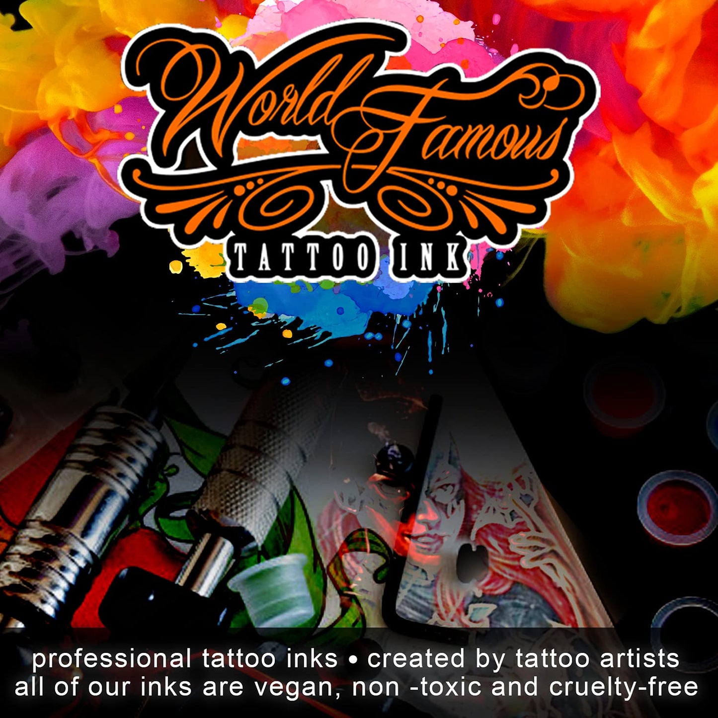 World Famous Tattoo Ink Bundle with Triple Blackout Tattoo Ink (4 oz) & 7 Color Simple Tattoo Kit (7 Bottles, 0.5 oz Each) - Professional Tattoo Ink & Tattoo Supplies - Skin-Safe, Vegan & Non-Toxic