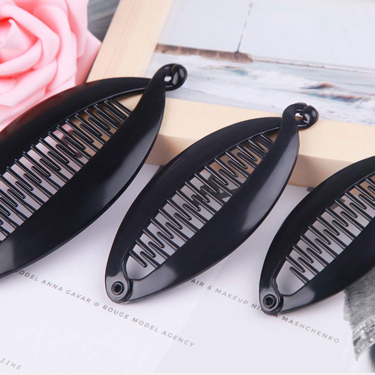 Numblartd 6Pcs Black Plastic Fish Shape Banana Hair Clip Hair Comb - French Fashion Ponytail Shark Clip Hair Clincher Hairgrip DIY Hair Accessories for Women (Length 4.5inch)