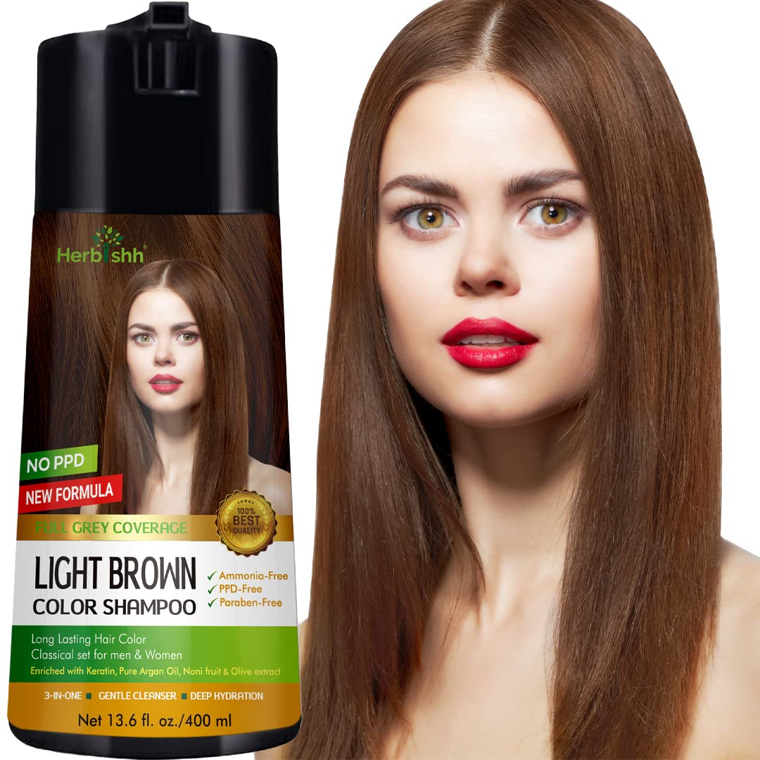 Herbishh C2 Combo (Color + Condition) with Light Brown Hair Color Shampoo Pack of 2 (400ml) + Hair Mask 150gm - Hair Dye Shampoo for Grey Hair | Gift Set for Parents, Men and Women |