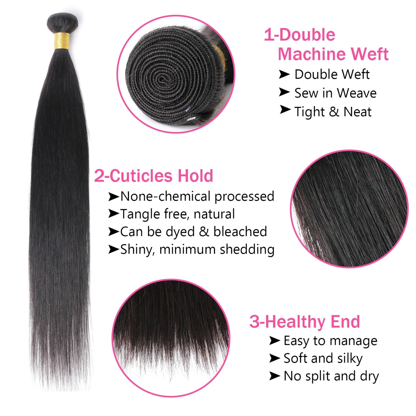 huarisi 22 inch Human Hair Straight Bundle Silky 10A Virgin Remy Straight Human Hair Single Bundles 100% Unprocessed Brazilian Hair Bundles Natural Color for Blaack Women