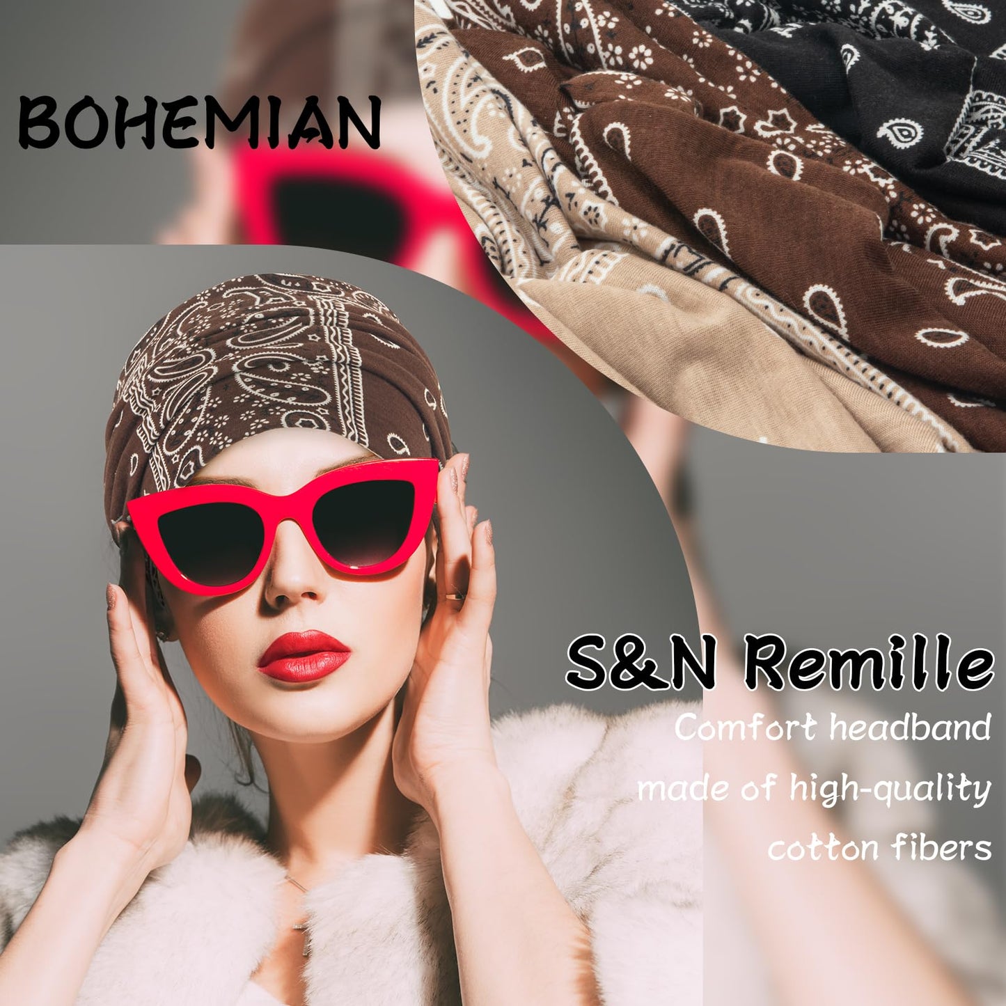S&N Remille Wide Boho Headband for Women Extra Large Turban Elastic Non-Slip Headbands Hairband Accessories for Yoga, Sports 6 Pack