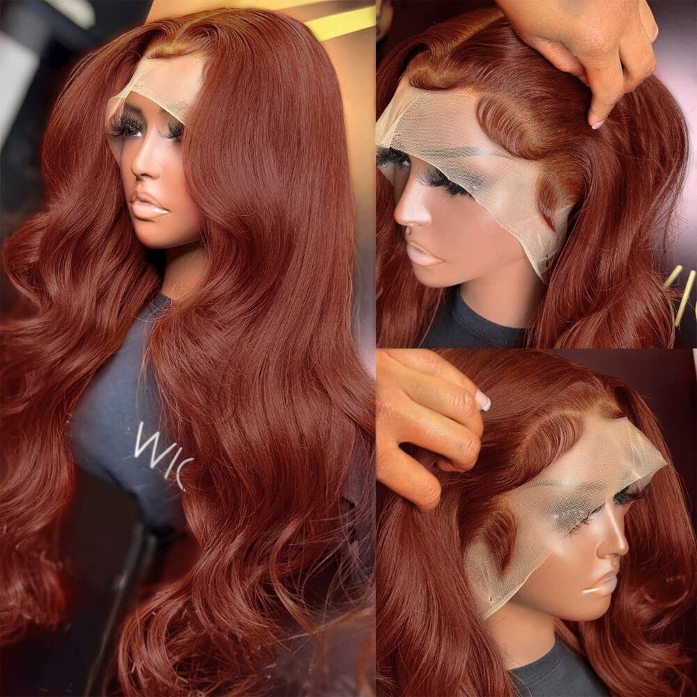 MIMORE 12A Reddish Brown 13x4 Lace Front Body Wave Wig Human Hair for Women 150% Density, Brazilian Wavy Human Hair Wigs Pre Plucked with Baby Hair Auburn Copper Red 33# Color 28inch