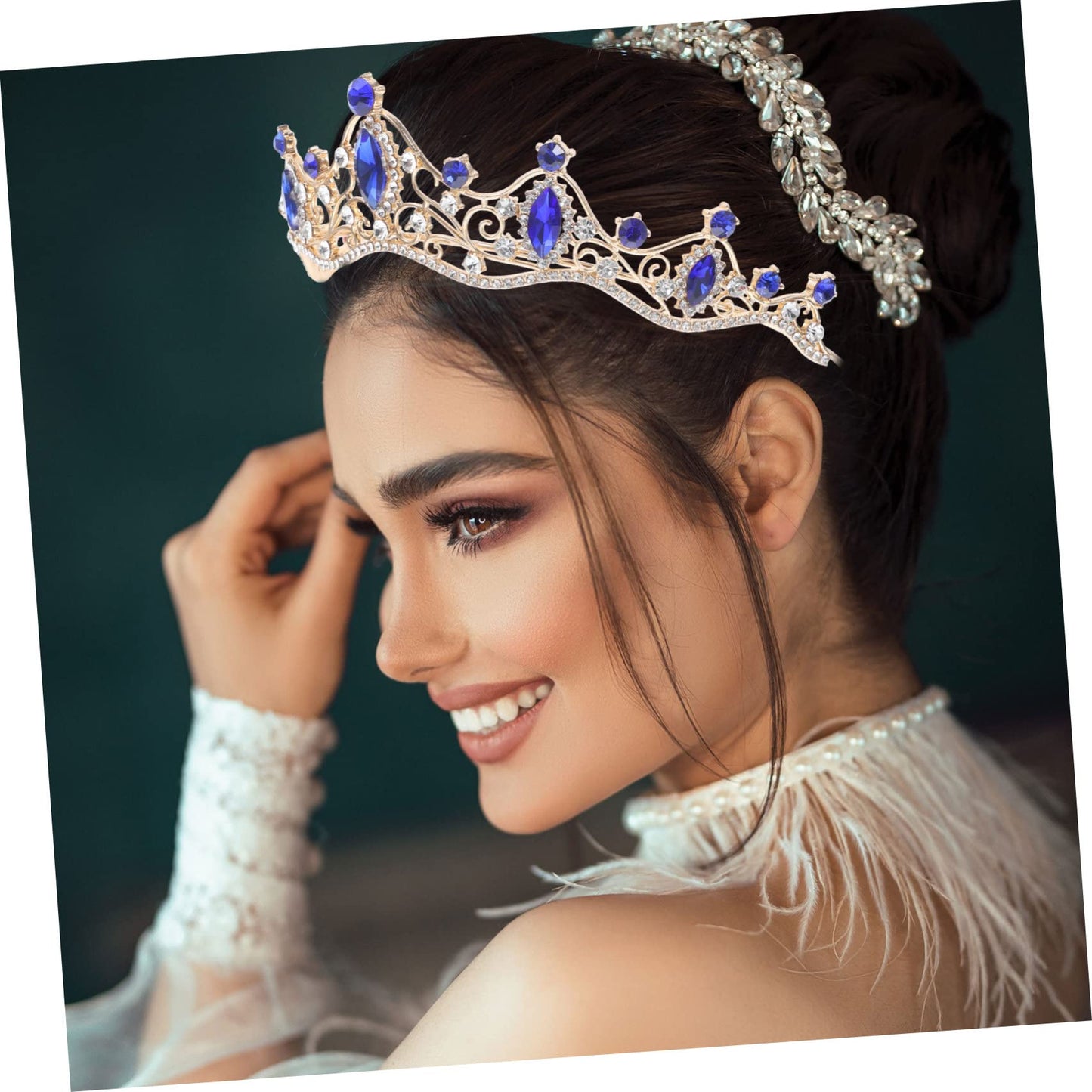 DRESSOOS Baroque Crown Cosmetic Containers Diamond Headband Blue Wedding Bridal Hair Decors Gold Tiara Pearl Decor Gold Wedding Decor Nurses Hat Zinc Alloy Miss Make up Small Crown