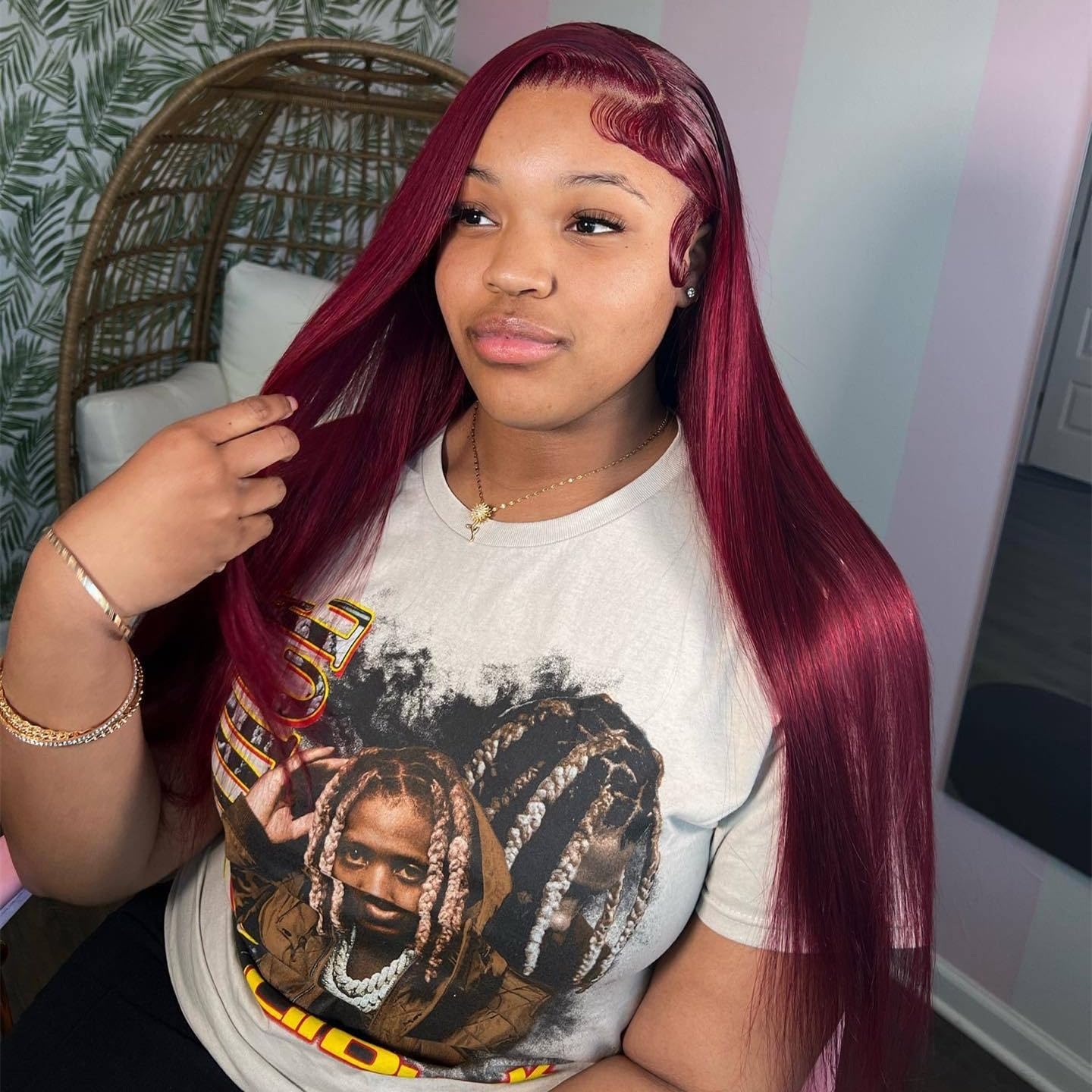 ELENINE 99J Burgundy Lace Frontal Wig Human Hair Straight Pre Plucked with Baby Hair for Black Women 13x4 Lace Front Human Hair Wig Brazilian Remy Hair (99j 13x4 Lace Front Wig Straight, 18 inches)