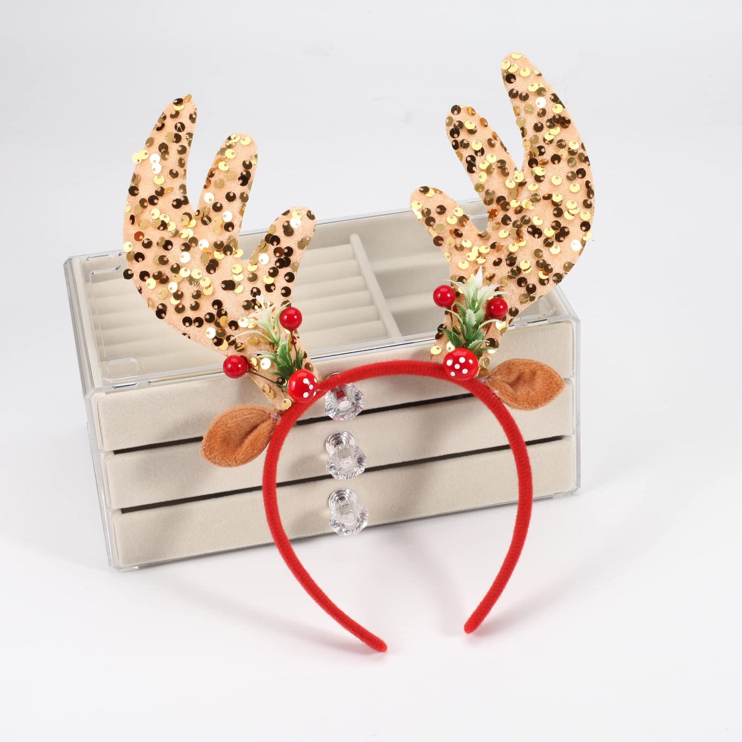 Twinfree 2 Pcs Antlers Headbands Ears Flower Hat Headwear with Sequins for Costumes Party Favors