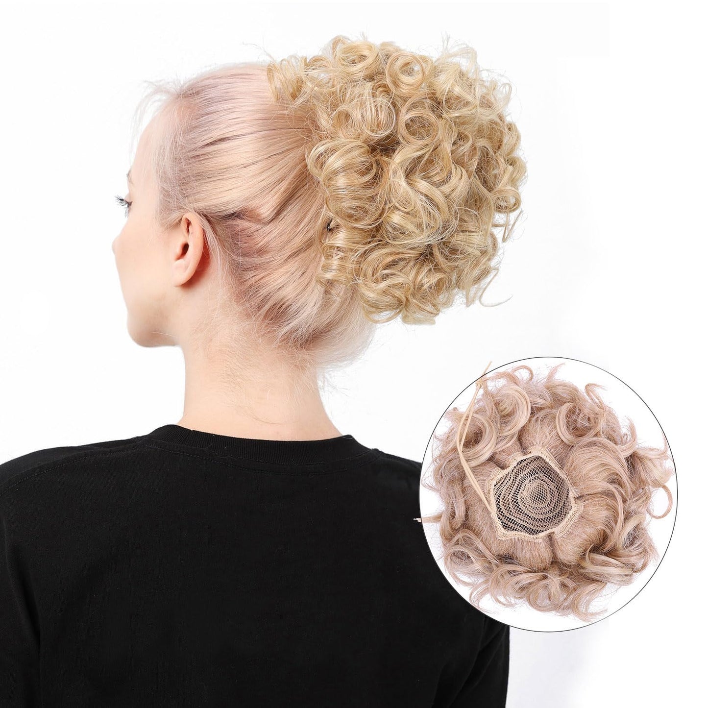 DAYCEN Messy Curly Hair Bun,Synthetic Wavy Curly Chignon For Women Girls, Drawstring Hair Bun Extension (Bleach Blonde)