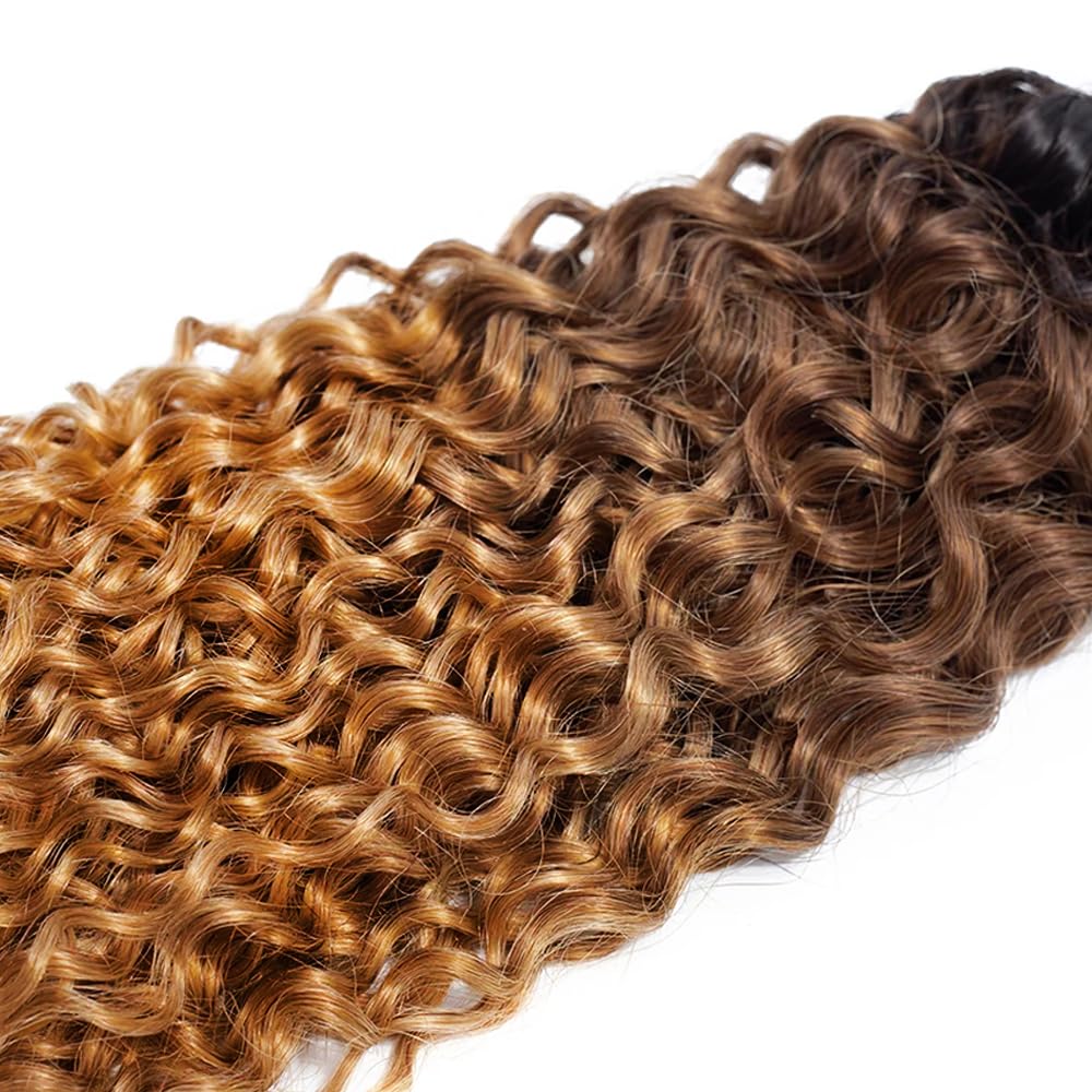 LadrXadr Dark Brown Human Hair Bundles 1b/4/30 Water Wave Bundles #30 Human Hair Bundles 18 20 22 inch Ocean Wave Bundle for Women