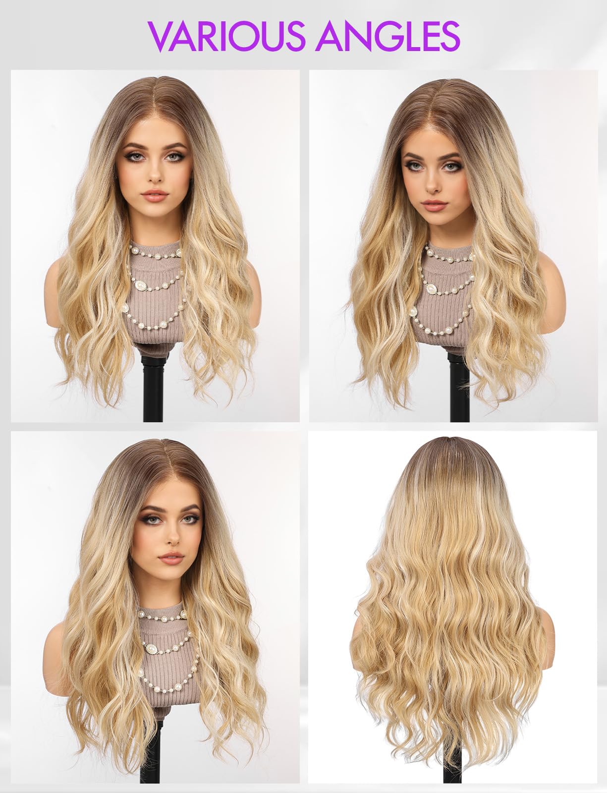Getshow Blonde Wigs for Women Lace Front Wig Heat Resistant Fiber Curly Hair Daily Use with Dark Roots
