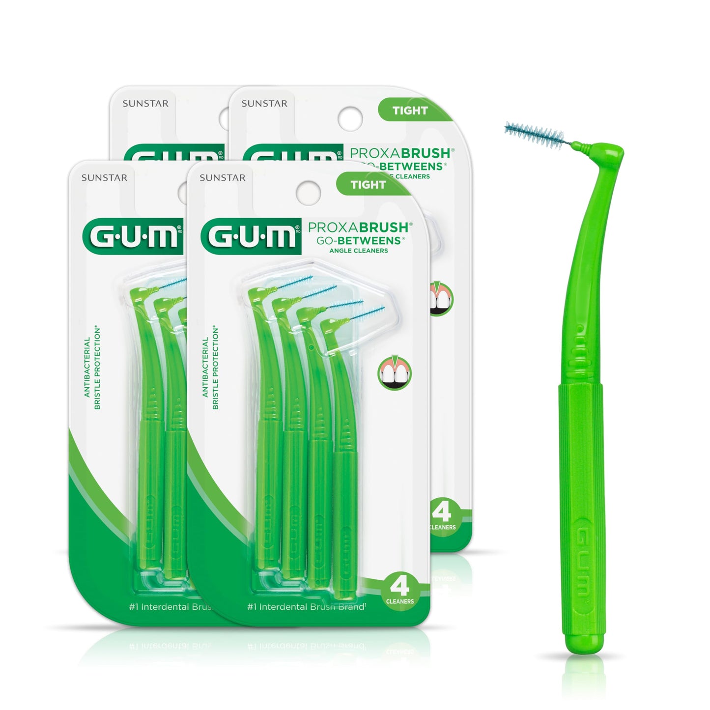GUM Proxabrush Go-Betweens - Angled- Interdental Brushes - Soft Bristled Dental Picks for Plaque Removal Health - Safe for Braces & Dental Devices, 4ct (4pk)
