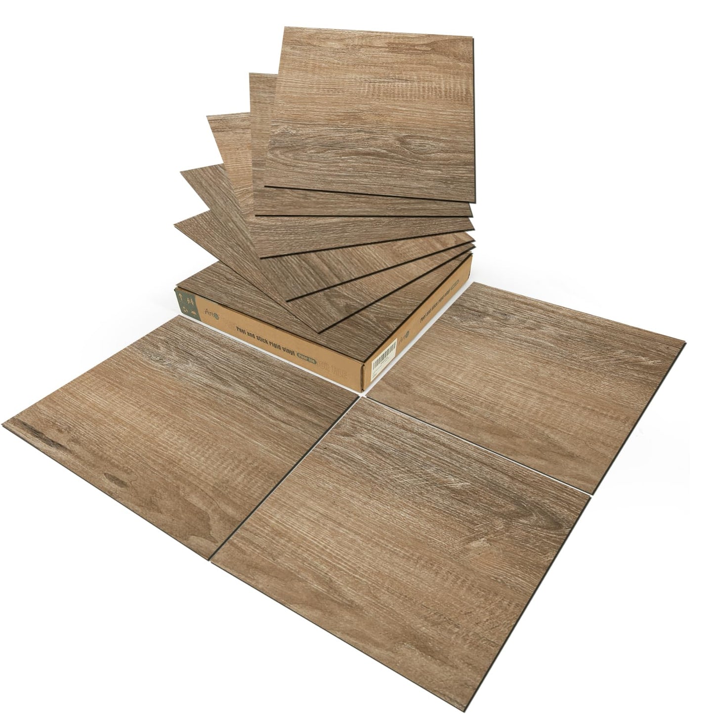 Art3d Peel and Stick Vinyl Floor Tiles 30-Pack 12 x 12 inch, Self Adhesive Waterproof Flooring Wood Planks for Kitchen, Dining Room, Bedrooms, Cover 30 Sq. Ft, Light Brown Ash