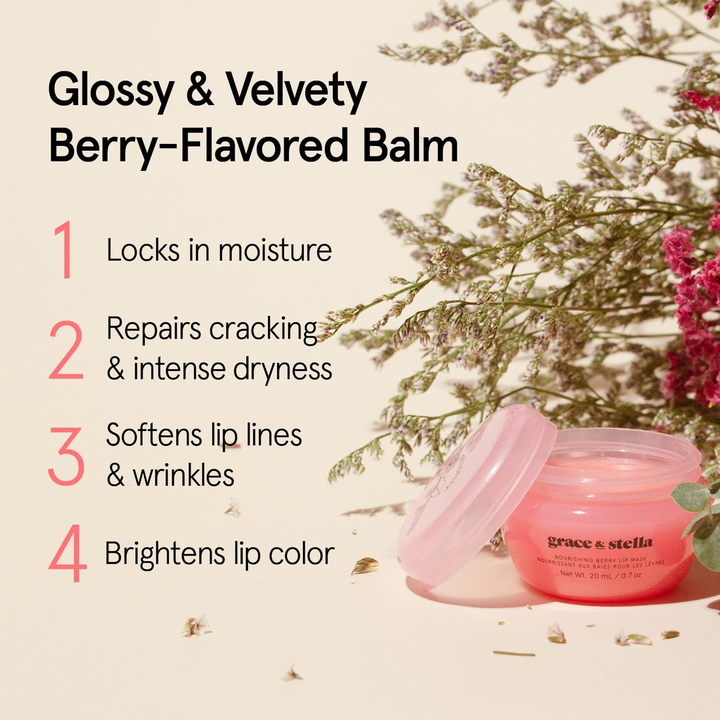 Grace & Stella Kiss Me Softly Nourishing Berry Lip Balm Hydrating - Lip Mask Overnight - Lip Moisturizer For Very Dry Lips - Overnight Lip Mask - Lip Sleeping Mask - Vegan (20ml, 3-Pack)