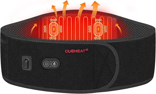 CUEHEAT Heated Waist Belt - Cordless Heating Pad for Low Back, Electrical Heating and Massage, Rechargeable Battery Powered