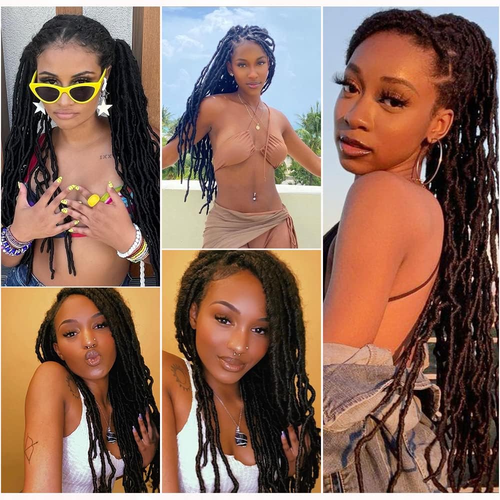 Umylar Faux Locs Crochet Hair 24 inch 7 Packs Soft Locs Crochet Hair Pre Looped Goddess Curly Wavy Synthetic Crochet Hair For Black Women (24 Inch, 7Packs, 1B#)