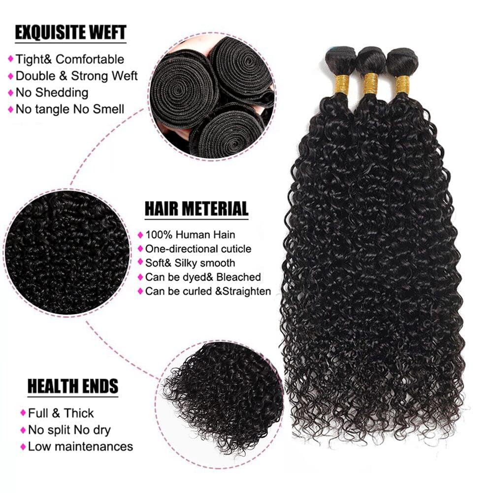 Deep Wave Bundles Human Hair 12A Brazilian Water Wave Human Hair Bundles 16 16 16 Inch 100% Unprocessed Virgin Deep Wave Human Hair Bundles Curly Bundles Wet and Wavy 3 Bundles Weave Double Weft