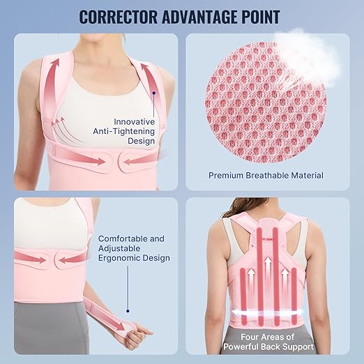 Fit Geno Back Brace Posture Corrector for Women: Shoulder Straightener Adjustable Full Back Support Upper and Lower Back Pain Relief - Scoliosis Hunchback Hump Thoracic Spine Corrector Large